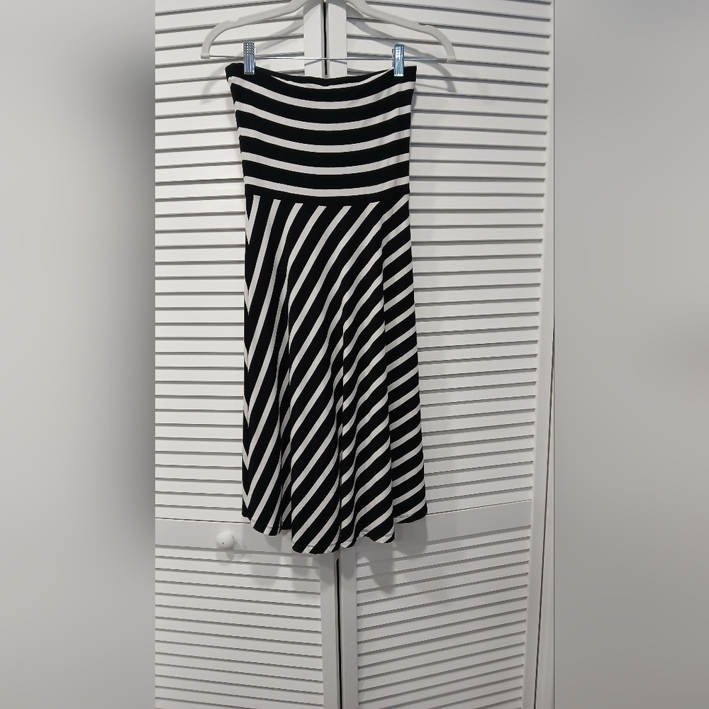 LOFT Strapless Dress with Black and White Stripes